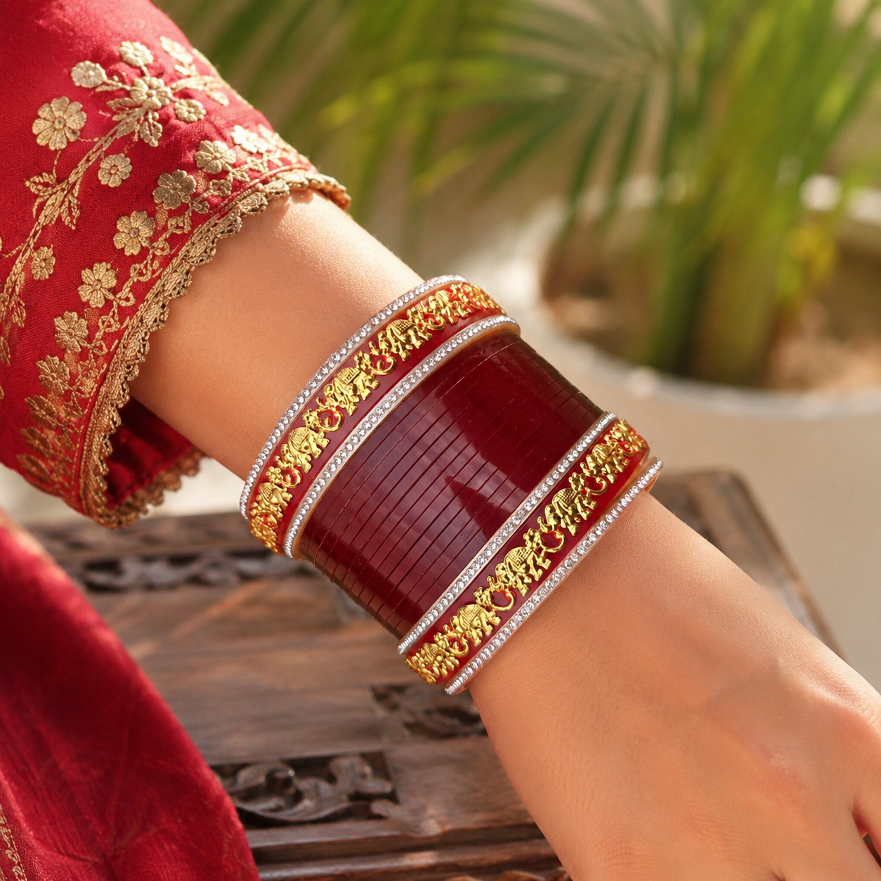 Maroon Red Bridal Chooda Set for Women | Gold Embellished Traditional Wedding Bangles